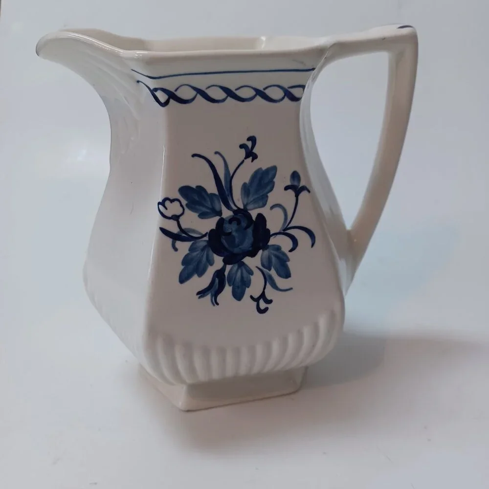 William Adams Baltic‎ Blue Floral Pitcher Real English Ironstone Small Chip